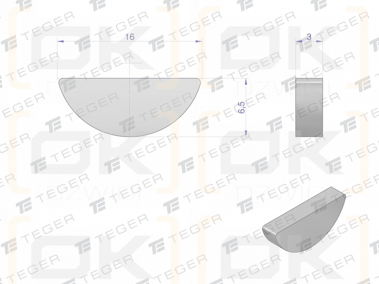 TEGER 3x6.5 Woodruff key, (sold in packs of 10)