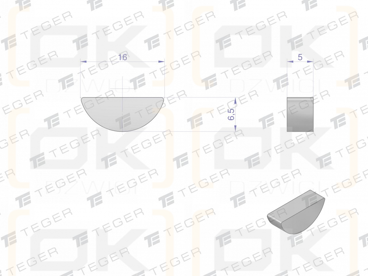 TEGER 5x6.5 Woodruff key, (sold in packs of 10)