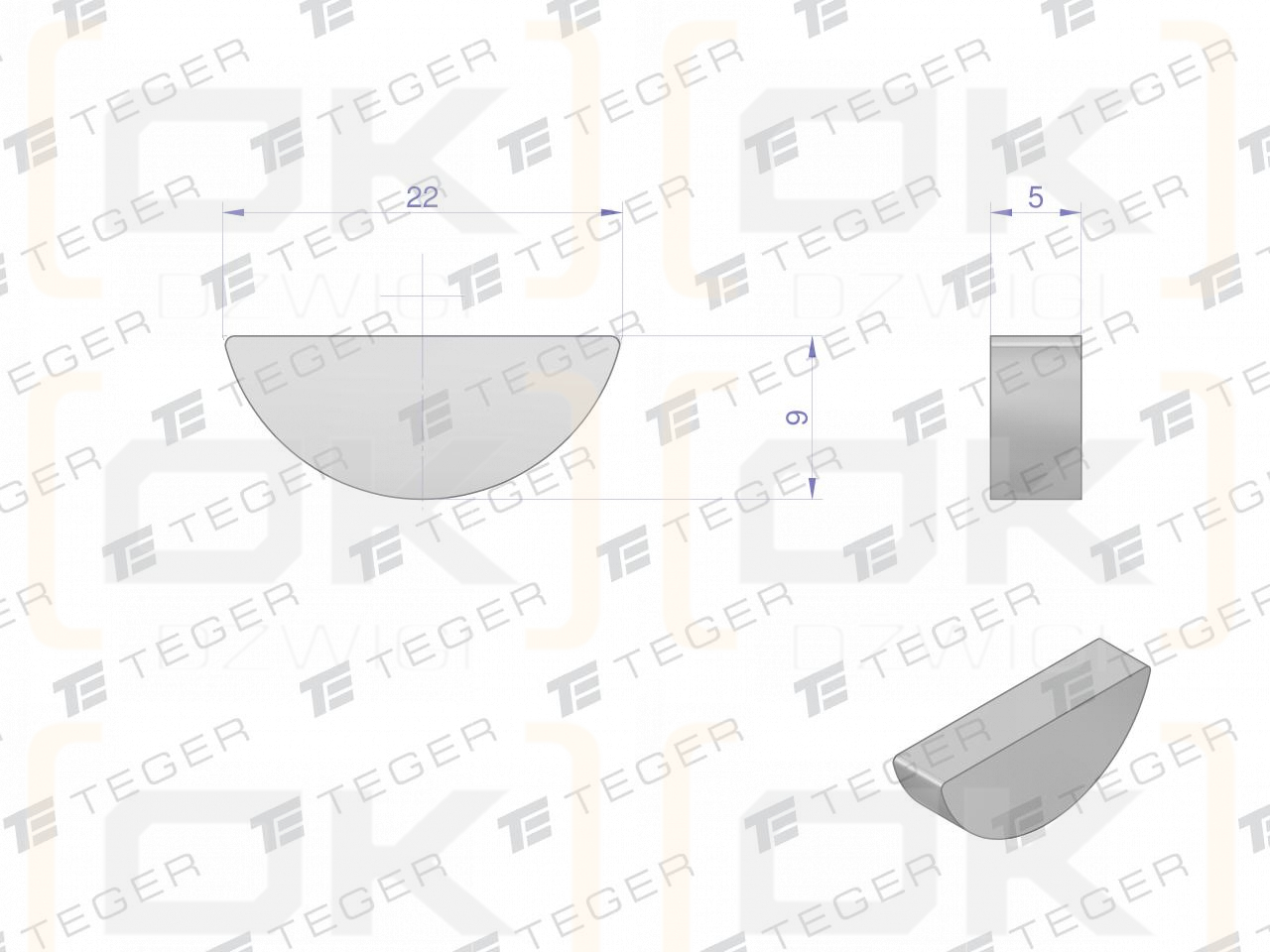 TEGER 5x9 Woodruff Key, (sold in packs of 10)