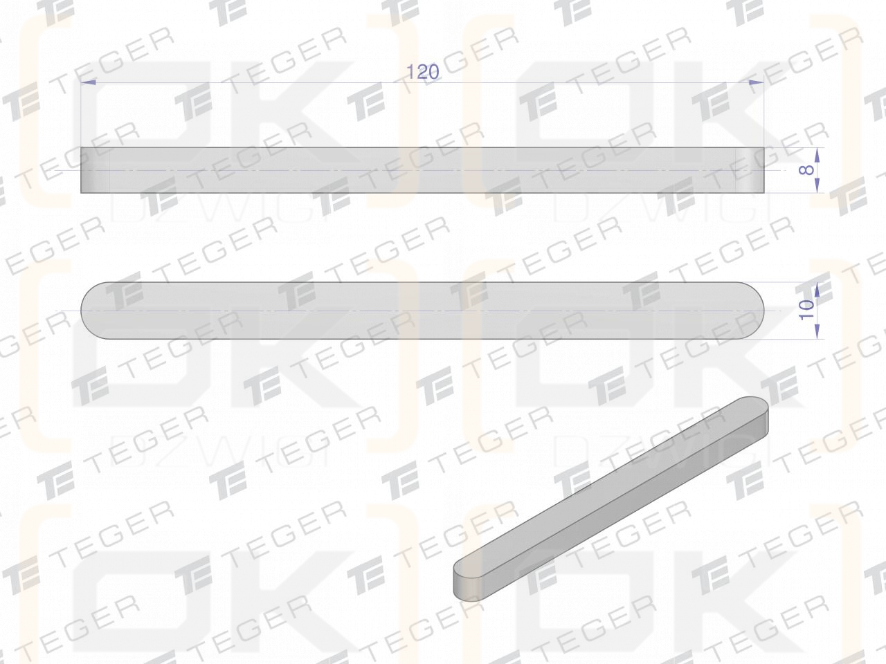 Prismatic key 10x8x120 TEGER, (sold in packs of 10)