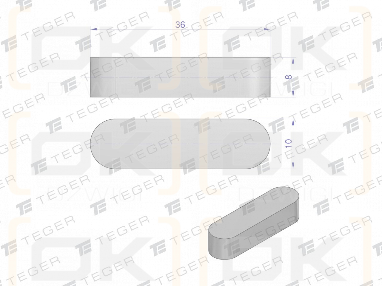 Prismenschlüssel 10x8x36 TEGER, (Verkauf in Packungen zu 10 Stück)
