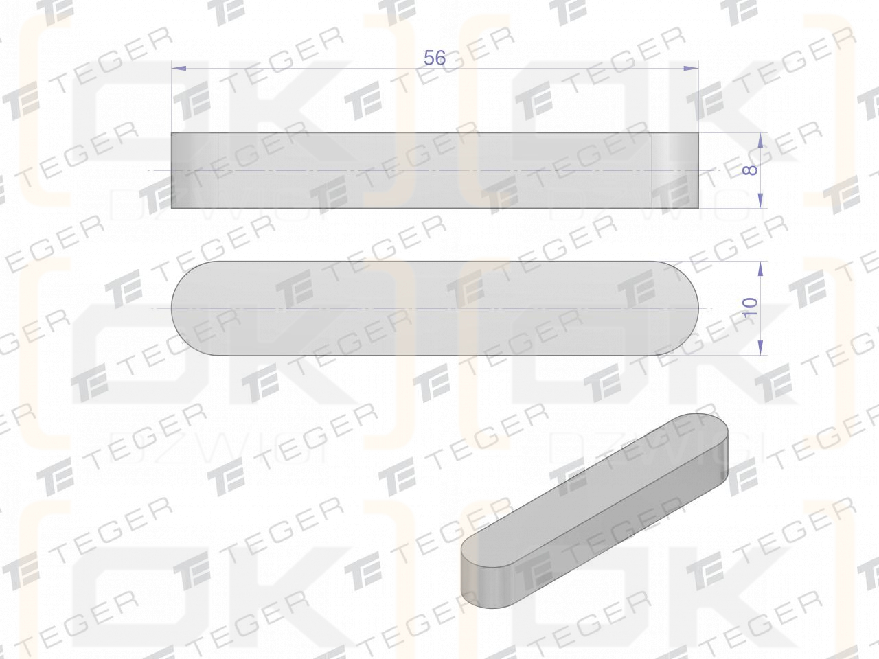 Prismatic key 10x8x56 TEGER, (sold in packs of 10)