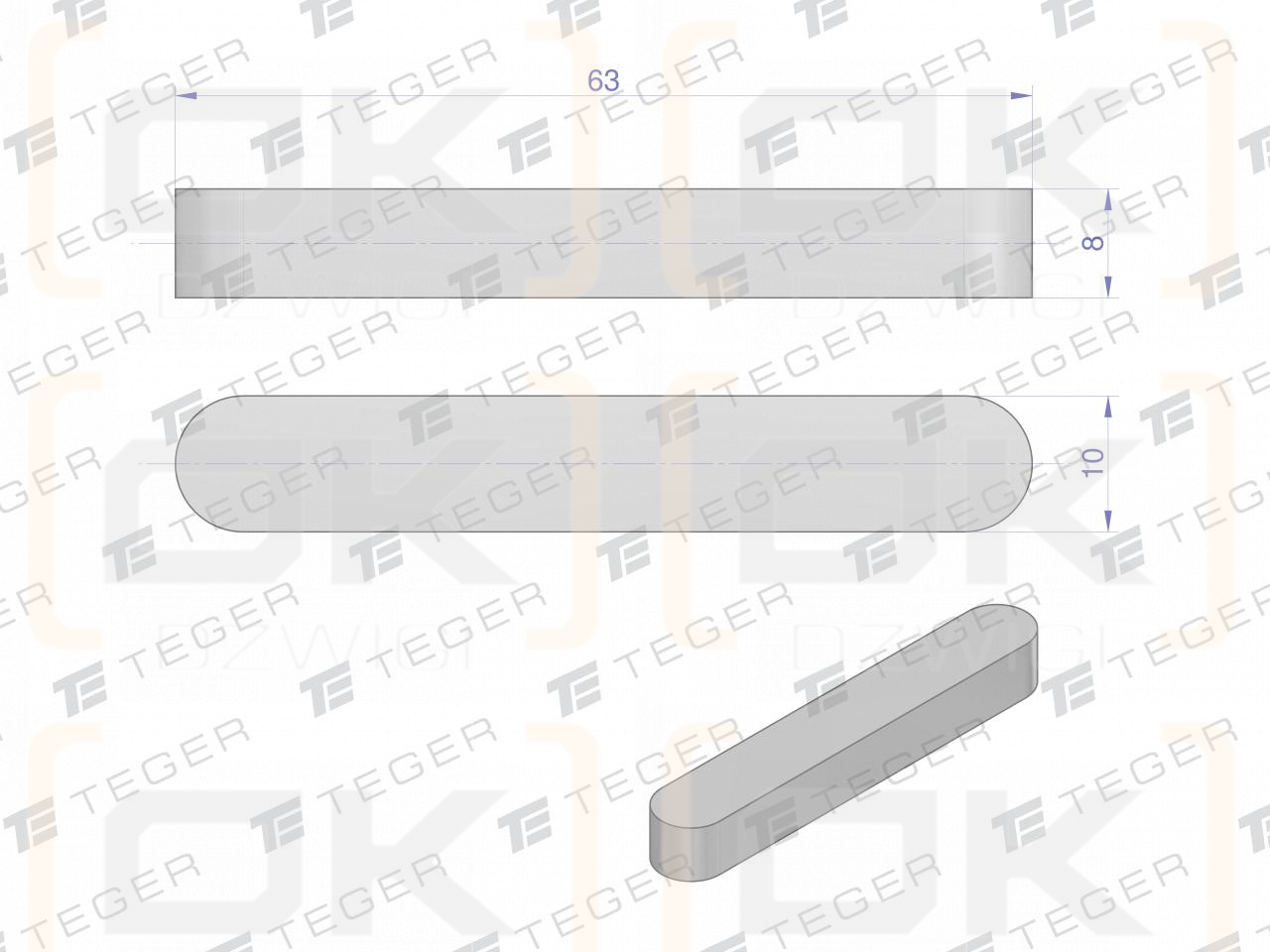 Prismatic key 10x8x63 TEGER, (sold in packs of 10)