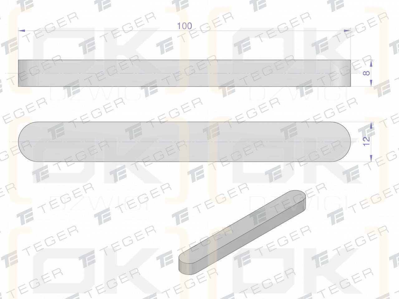 Prismenschlüssel 12x8x100 TEGER, (Verkauf in Packungen zu 10 Stück)