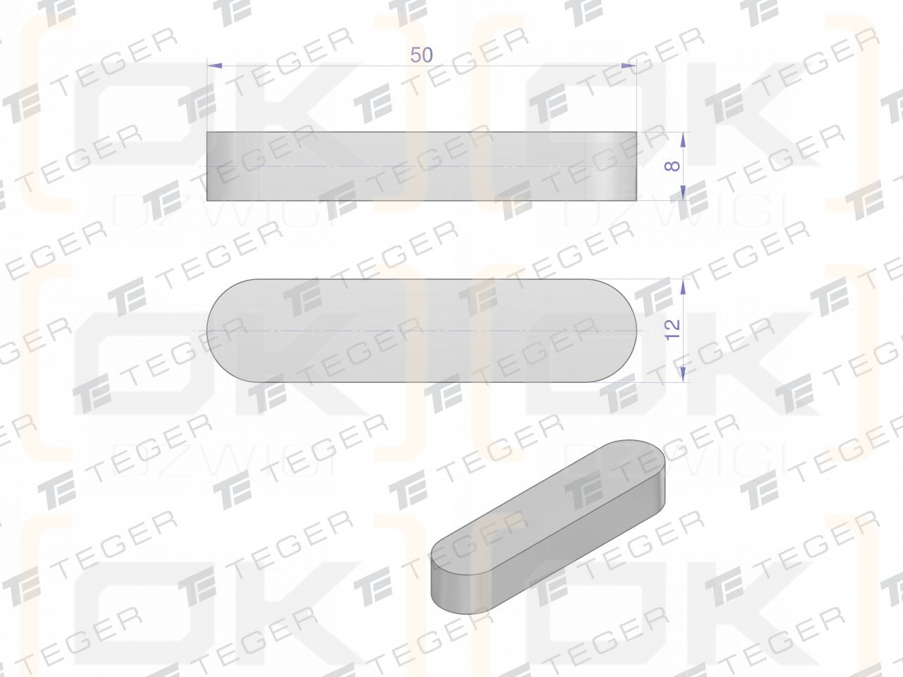 Prismatic key 12x8x50 TEGER, (sold in packs of 10)