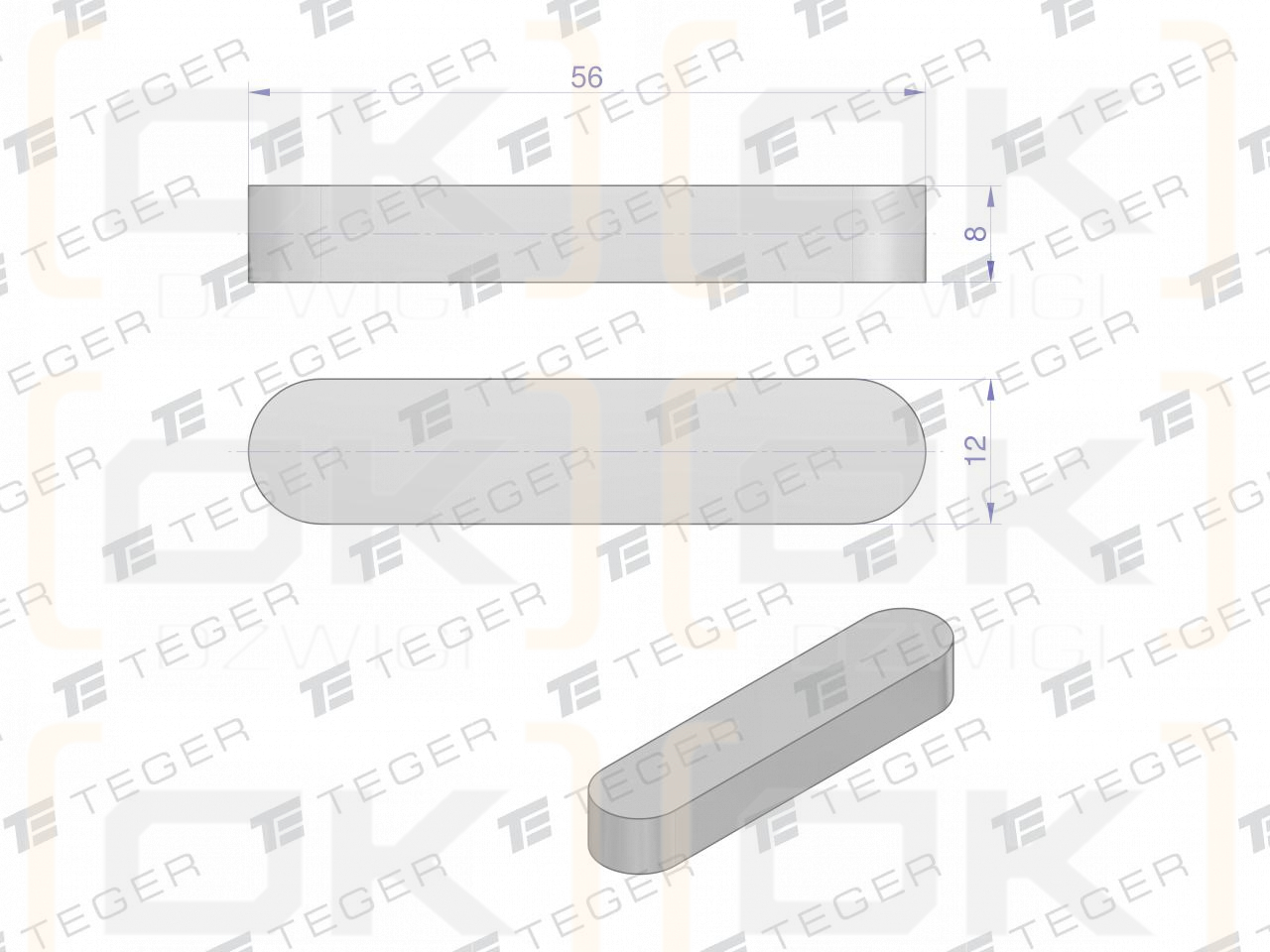 Prismatic key 12x8x56 TEGER, (sold in packs of 10)