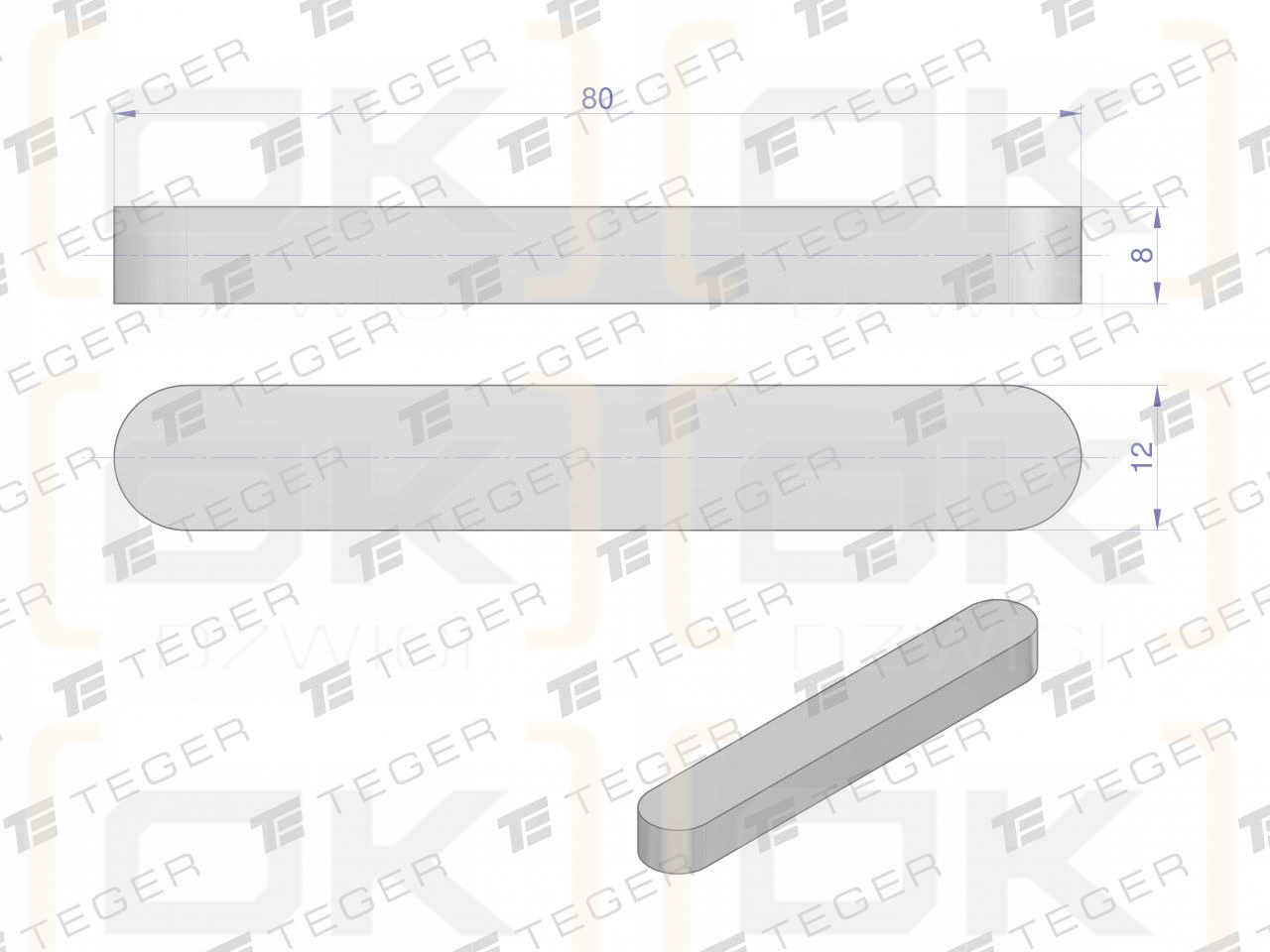 Prismatic key 12x8x80 TEGER, (sold in packs of 10)