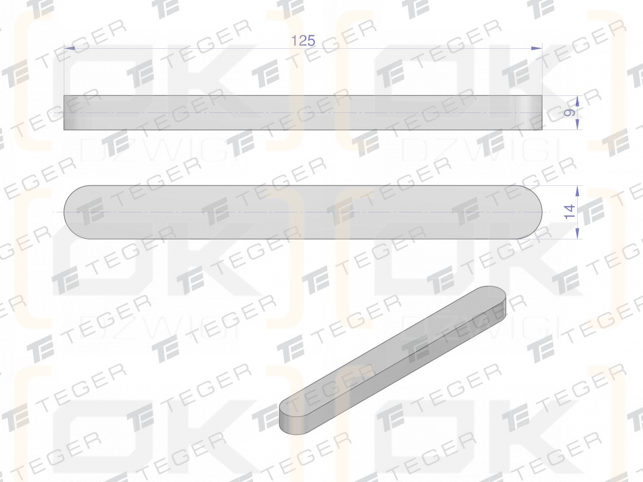 Prismatic key 14x9x125 TEGER, (sold in packs of 10)