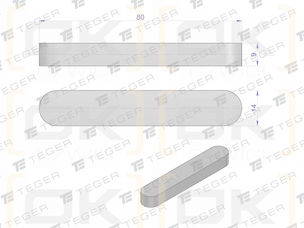 Prismatic key 14x9x80 TEGER, (sold in packs of 10)