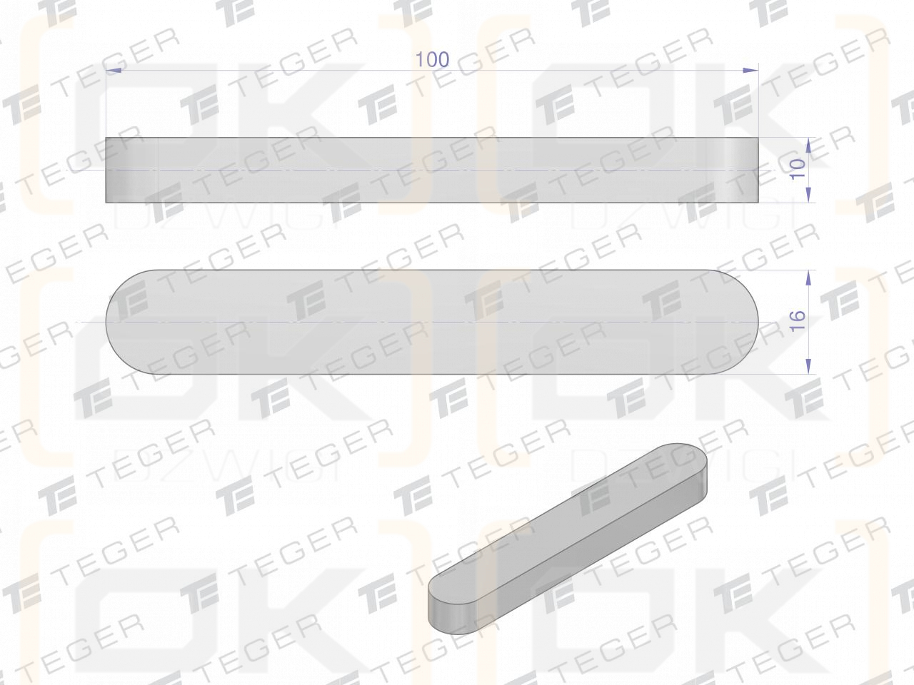 Prismatic key 16x10x100 TEGER, (sold in packs of 10)