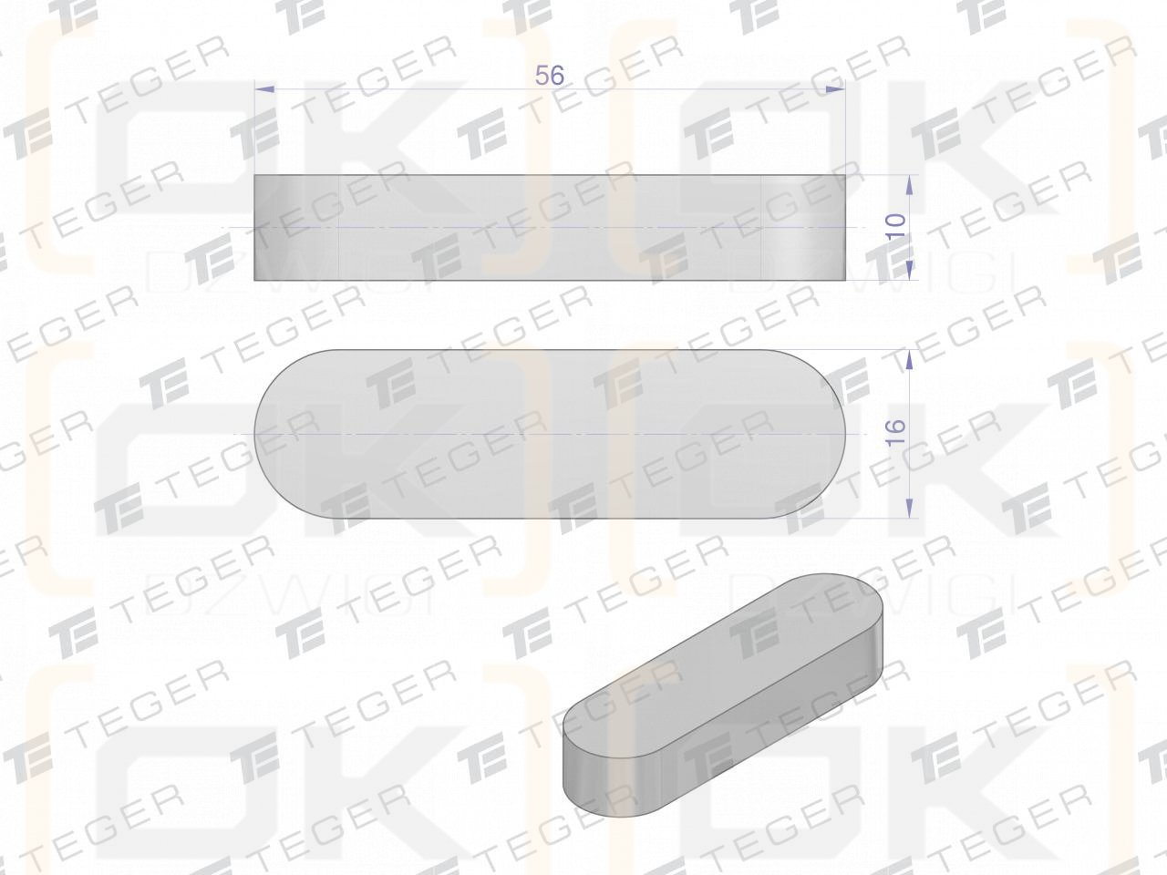 Prismatic key 16x10x56 TEGER, (sold in packs of 10)