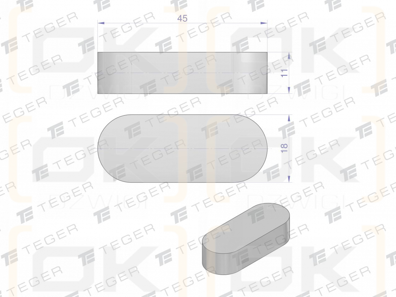 Prismenschlüssel 18x11x45 TEGER, (Verkauf in Packungen zu 10 Stück)