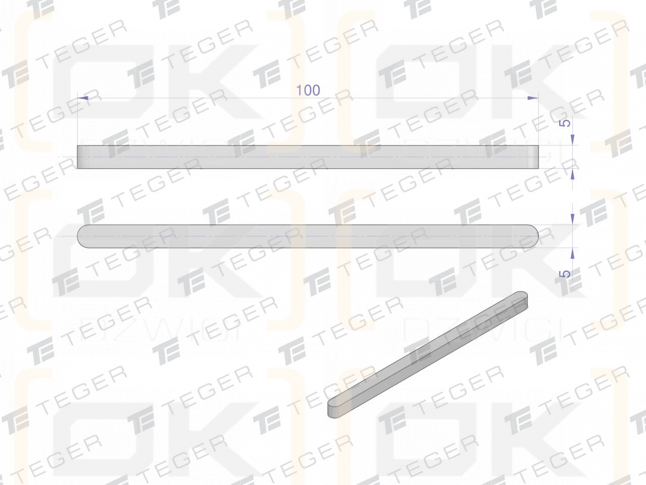 Prismenschlüssel 5x5x100 TEGER, (Verkauf in Packungen zu 10 Stück)