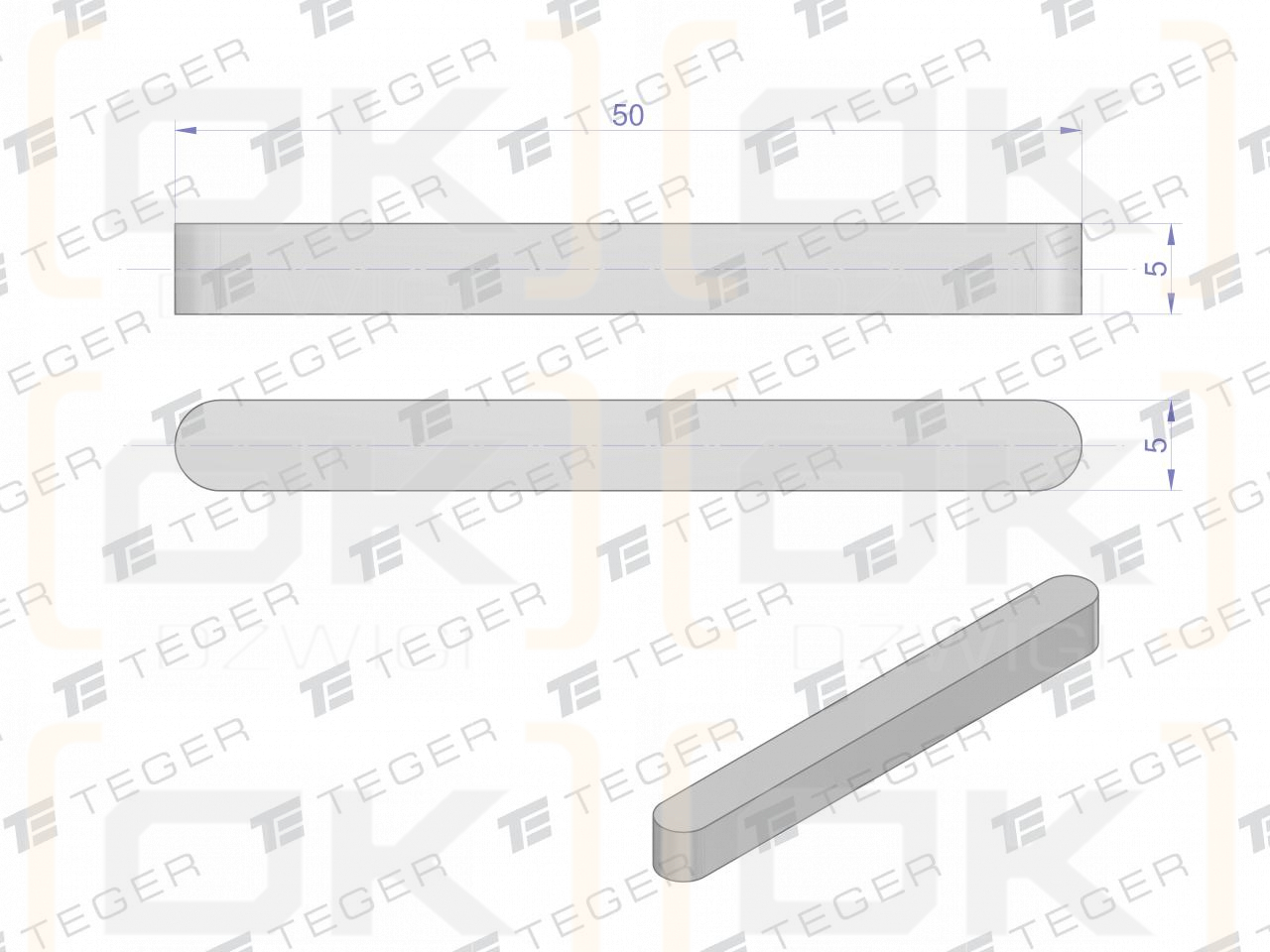 Prismenschlüssel 5x5x50 TEGER, (Verkauf in Packungen zu 10 Stück)