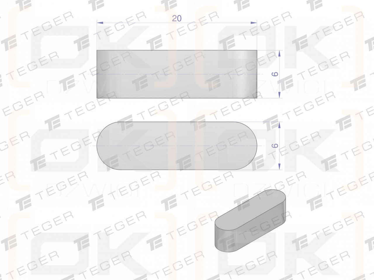 Prismenschlüssel 6x6x20 TEGER, (Verkauf in Packungen zu 10 Stück)