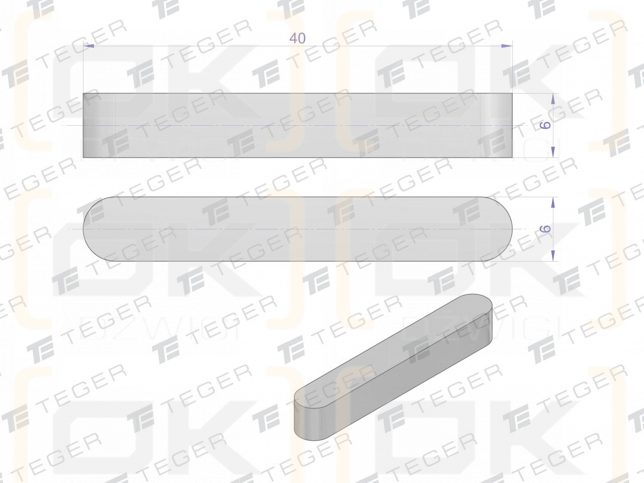 Prismenschlüssel 6x6x40 TEGER, (Verkauf in Packungen zu 10 Stück)