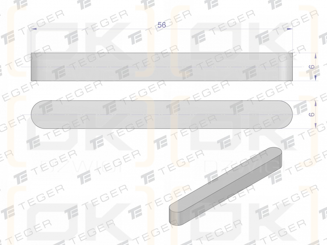 Prismatic key 6x6x56 TEGER, (sold in packs of 10)