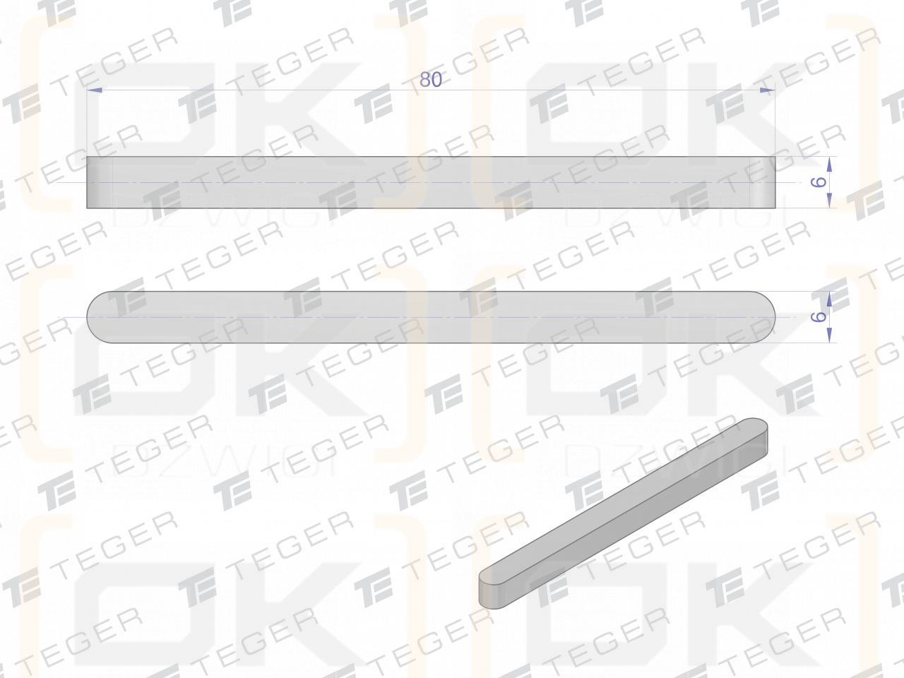 Prismatic key 6x6x80 TEGER, (sold in packs of 10)