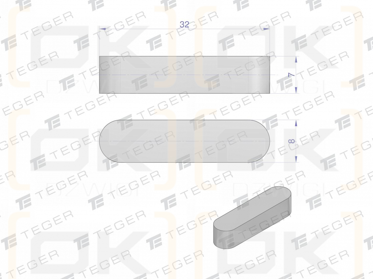 Призматический ключ 8x7x32 TEGER, (продается упаковками по 10 шт.)