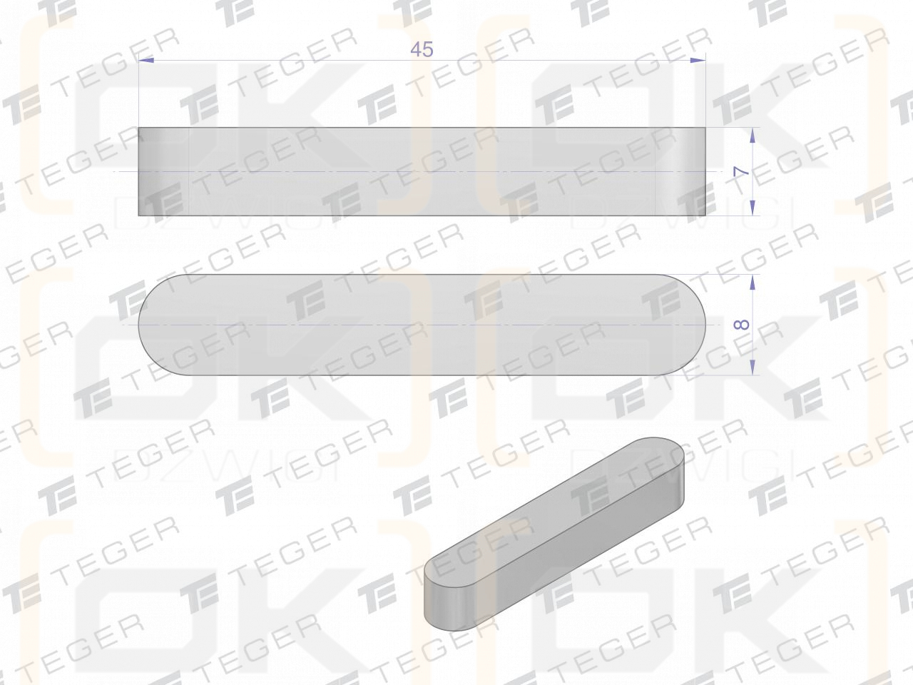 Prismenschlüssel 8x7x45 TEGER, (Verkauf in Packungen zu 10 Stück)
