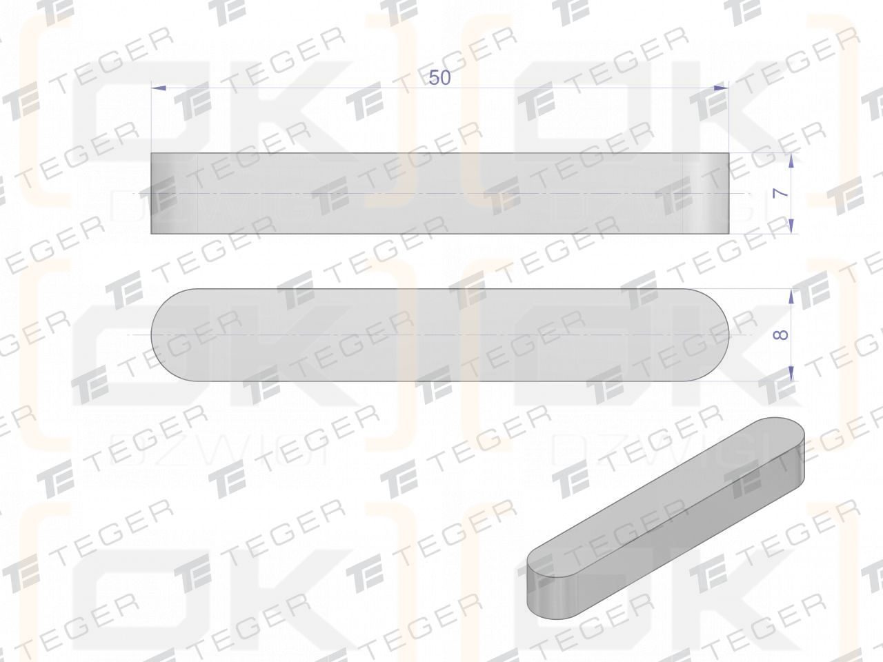 Prismatic key 8x7x50 TEGER, (sold in packs of 10)
