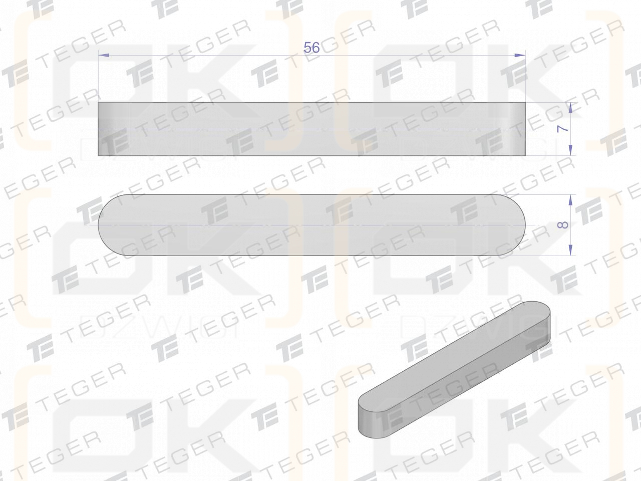 Prismenschlüssel 8x7x56 TEGER, (Verkauf in Packungen zu 10 Stück)