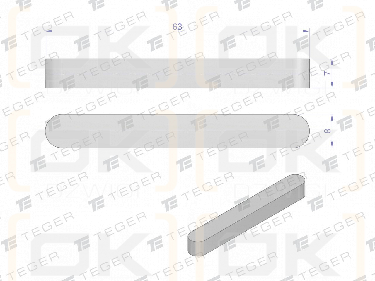 Prismenschlüssel 8x7x63 TEGER, (Verkauf in Packungen zu 10 Stück)