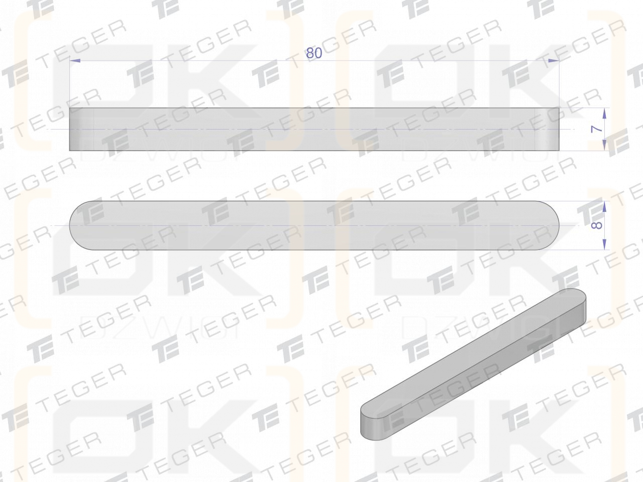 Prismenschlüssel 8x7x80 TEGER, (Verkauf in Packungen zu 10 Stück)