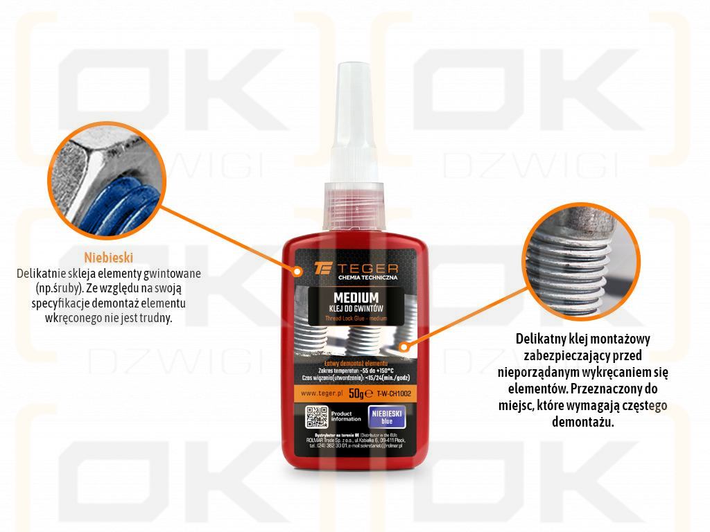 Klej do gwintów MEDIUM - niebieski 50g / TEGER