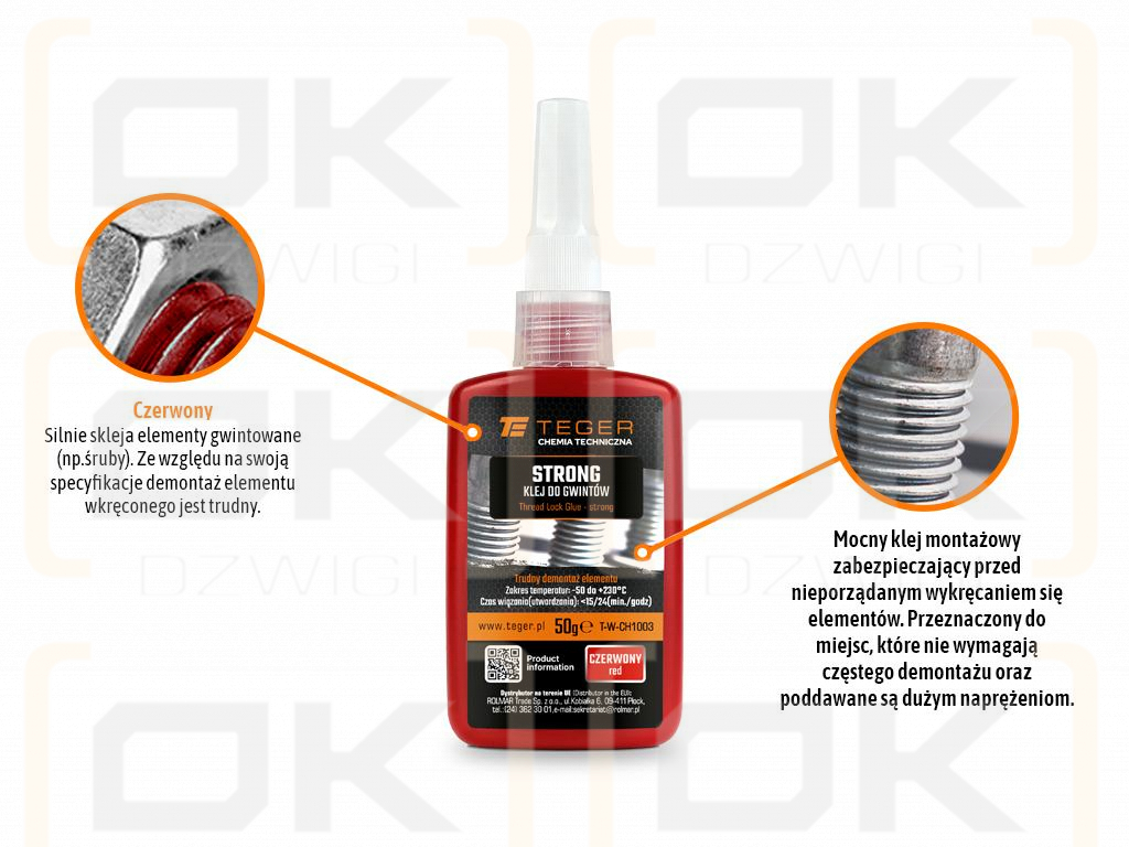 Klej do gwintów STRONG - czerwony 50g  / TEGER