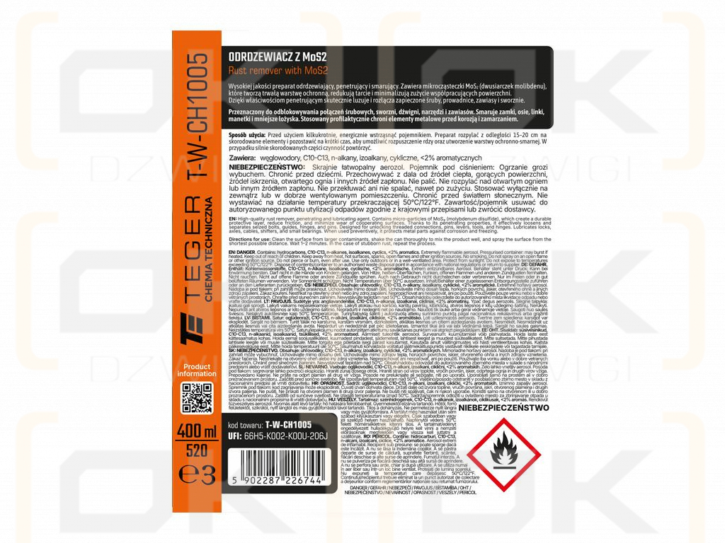 Odrdzewiacz z MOS2 400ml / TEGER