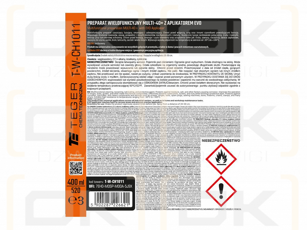 Preparat wielofunkcyjny MULTI-40+ z aplikatorem EVO  400ml / TEGER