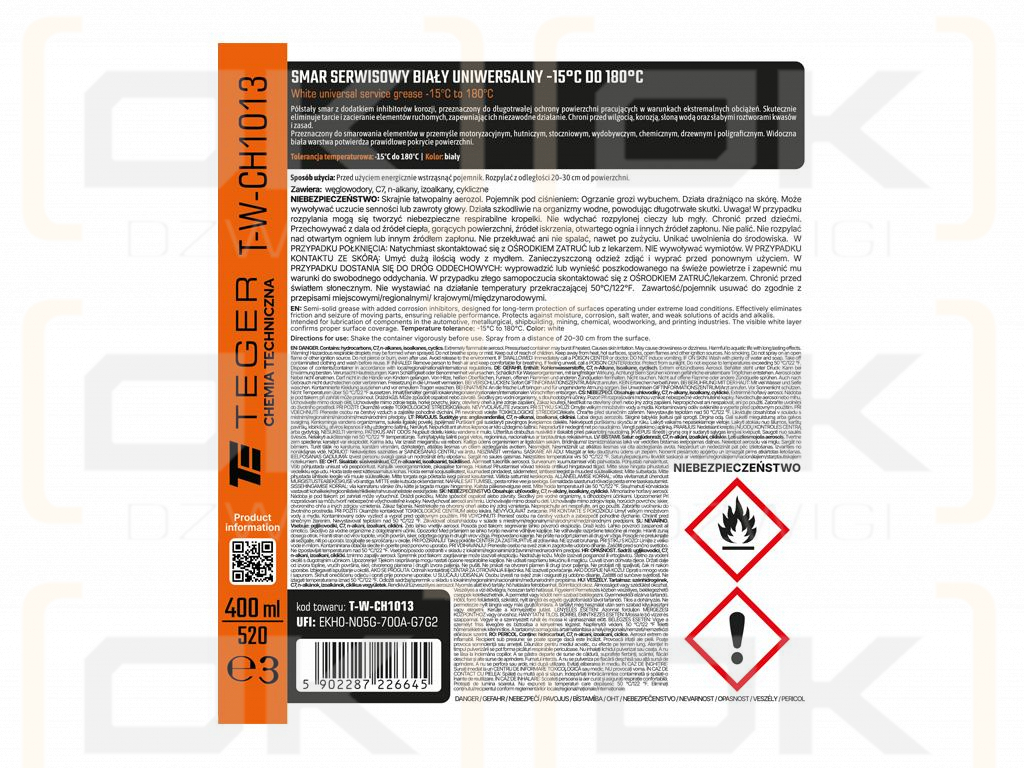 Smar serwisowy biały uniwersalny - 15 °C do 180 °C  400 ml / TEGER