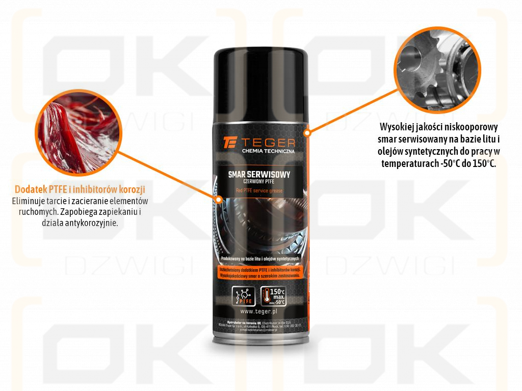 Smar serwisowy czerwony PTFE - 50°C do 150 °C  400 ml / TEGER