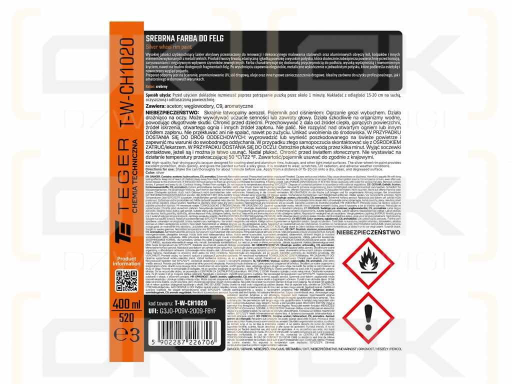 Srebrna farba do felg  400 ml / TEGER