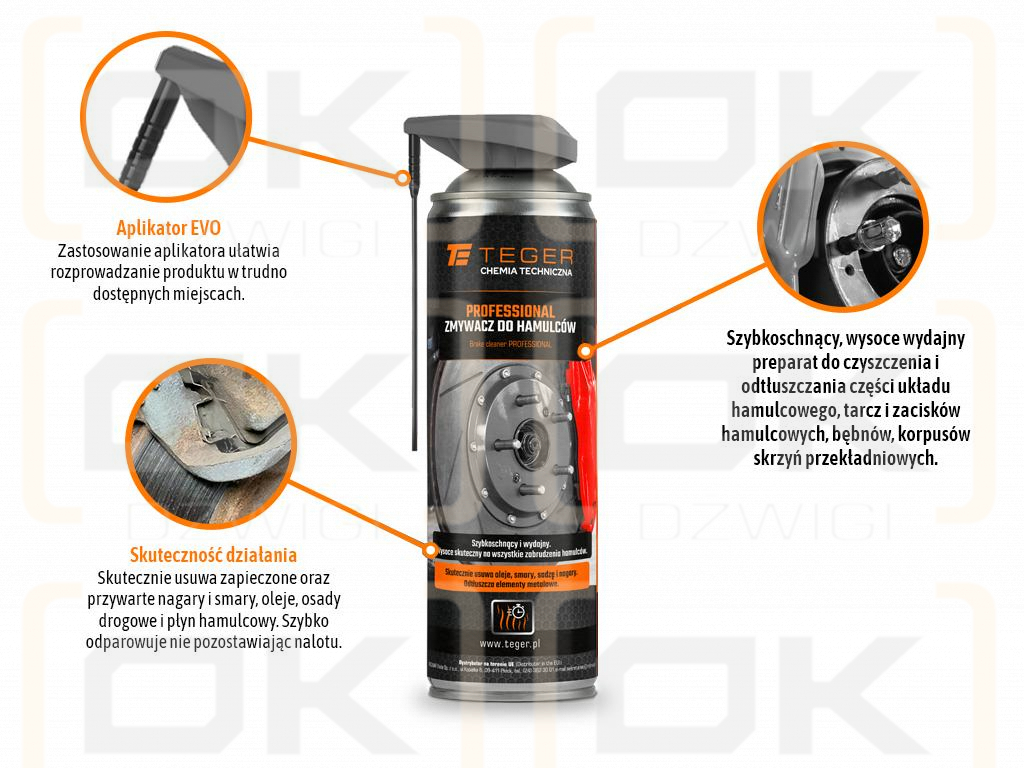 Zmywacz do hamulców PROFESSIONAL z aplikatorem EVO, 500ml, Teger