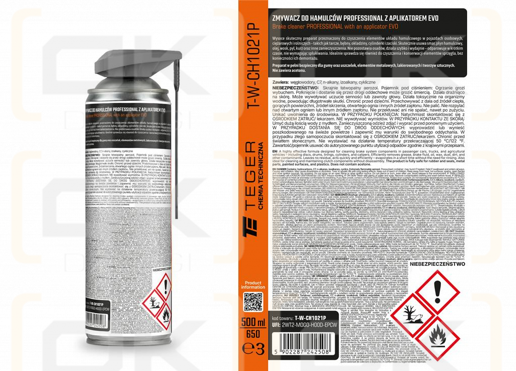 Zmywacz do hamulców PROFESSIONAL z aplikatorem EVO, 500ml, Teger