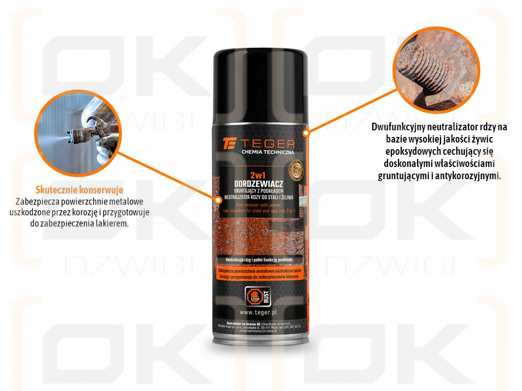 Odrdzewiacz gruntujący z podkładem - neutralizator rdzy do stali i żeliwa 2w1, 400ml, Teger