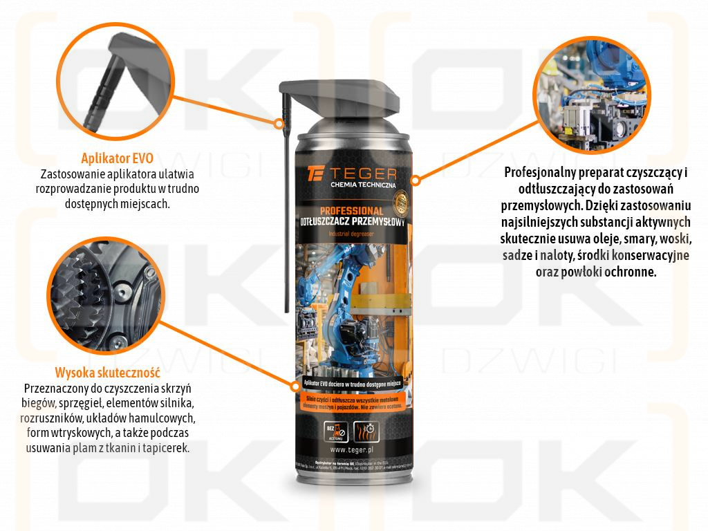 Odtłuszczacz przemysłowy PROFESSIONAL z aplikatorem EVO, 500ml, Teger