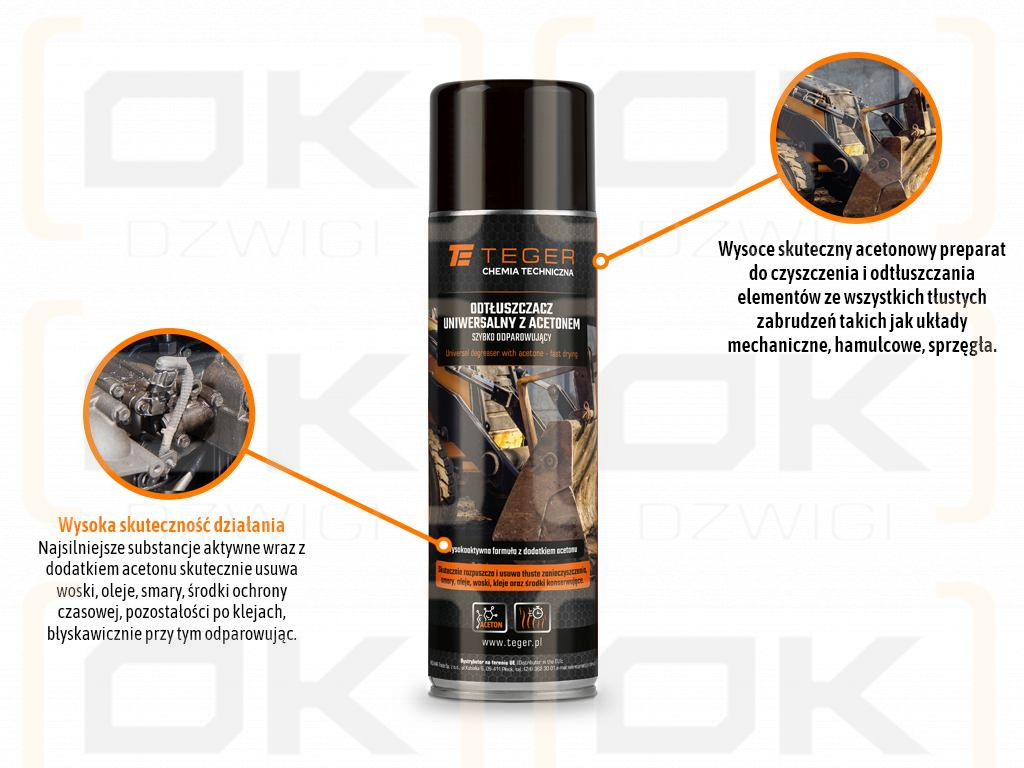Odtłuszczacz uniwersalny z acetonem - szybko odparowujący, 500ml, Teger