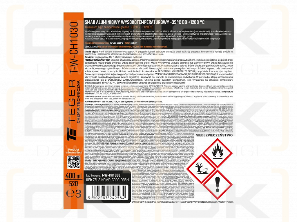 Smar aluminiowy wysokotemperaturowy -35°C do + 1200 °C, 400ml, Teger
