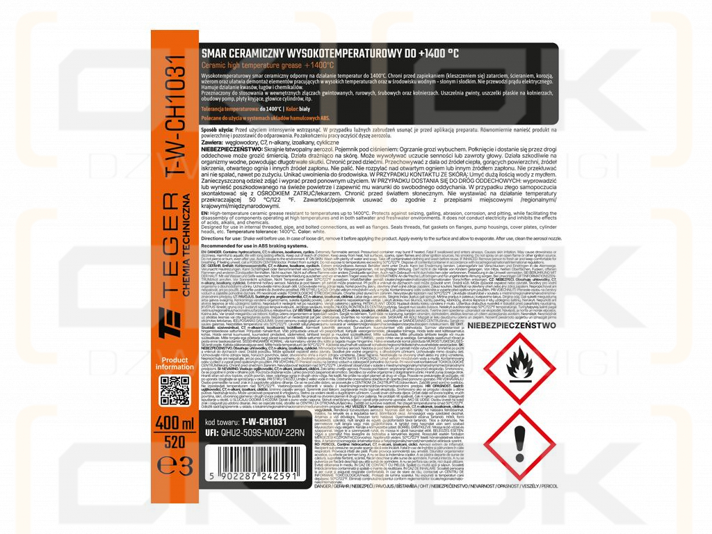 Smar ceramiczny wysokotemperaturowy do 1400°C, 400ml, Teger