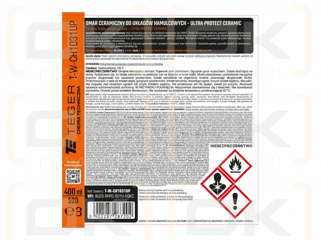 Ceramic grease for braking systems ULTRA PROTECT CERAMIC, 400ml, Teger