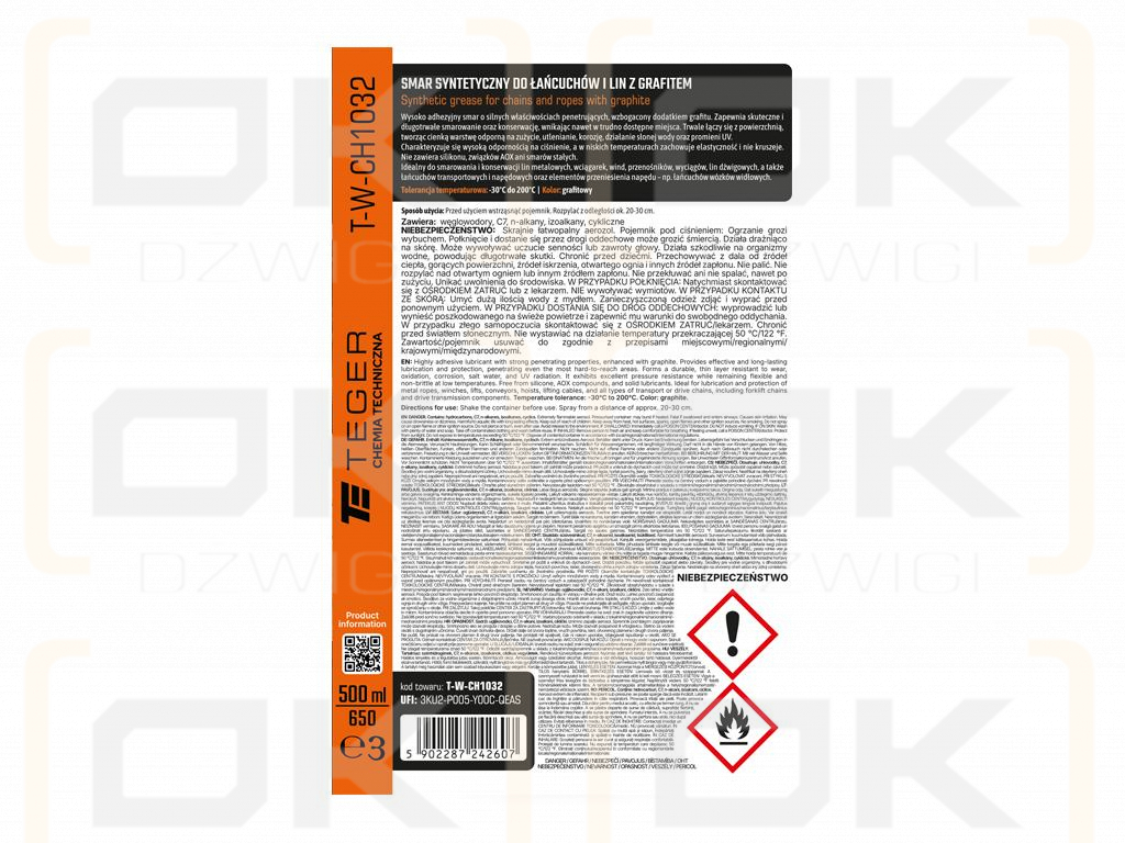 Smar syntetyczny do łańcuchów i lin z grafitem, 500ml, Teger