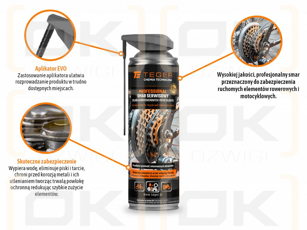 Smar serwisowy do łańcuchów rowerowych i motocyklowych PROFESSIONAL z aplikatorem EVO, 500ml, Teger