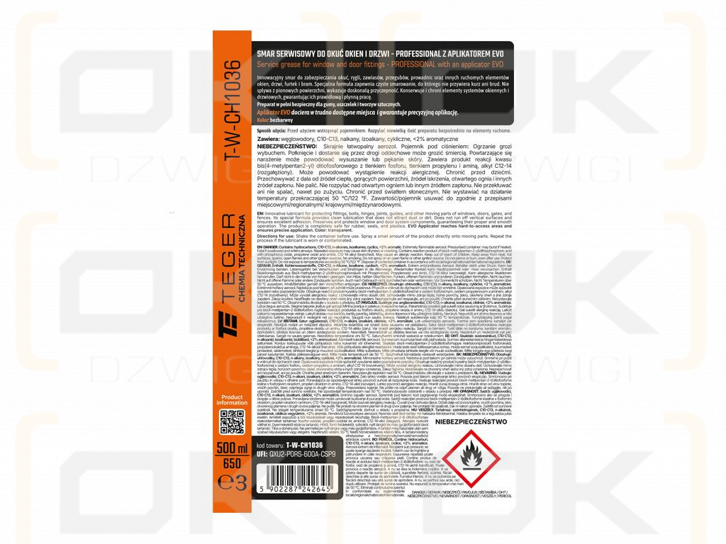 Smar serwisowy do okuć okien i drzwi PROFESSIONAL z aplikatorem EVO, 500ml, Teger