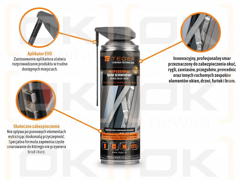 Smar serwisowy do okuć okien i drzwi PROFESSIONAL z aplikatorem EVO, 500ml, Teger