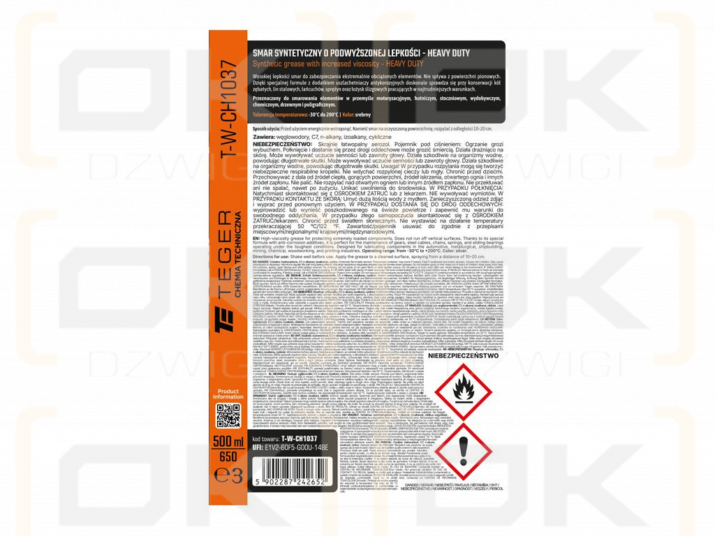 Smar syntetyczny o podwyższonej lepkości - HEAVY DUTY -30 °C do 200 °C, 500ml, Teger