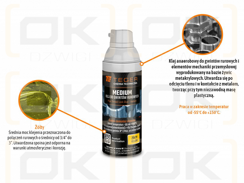 Klej do gwintów rurowych MEDIUM - żółty, 50g, Teger