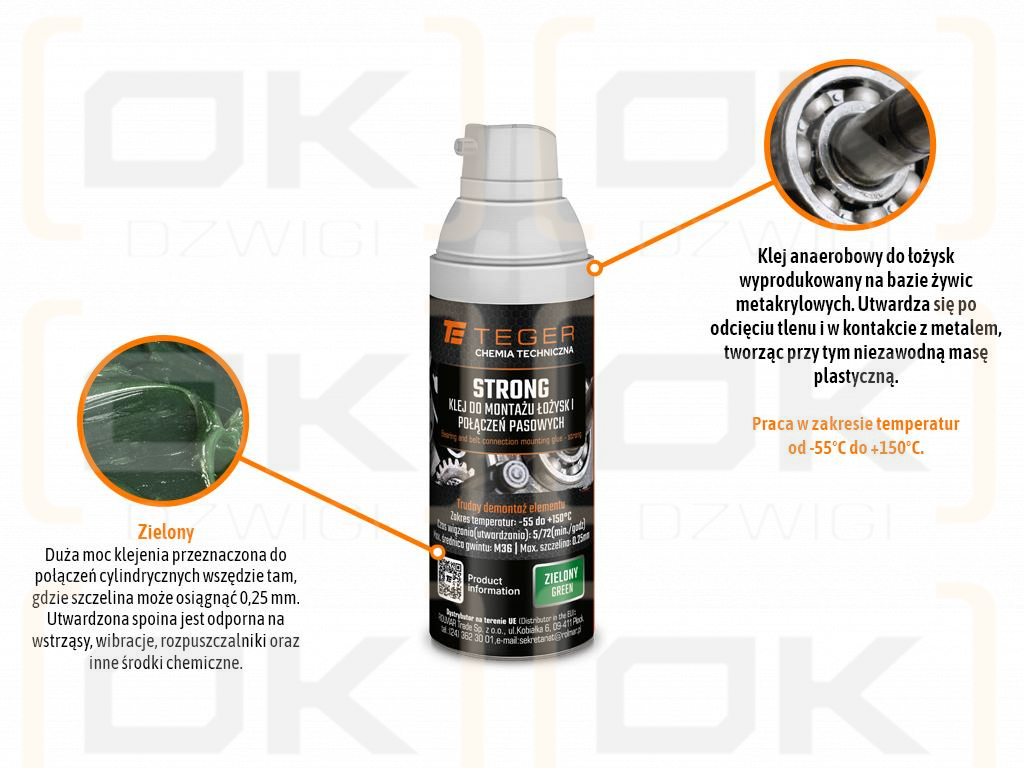 Klej do montażu łożysk i połączeń pasowych STRONG - zielony, 50g, Teger